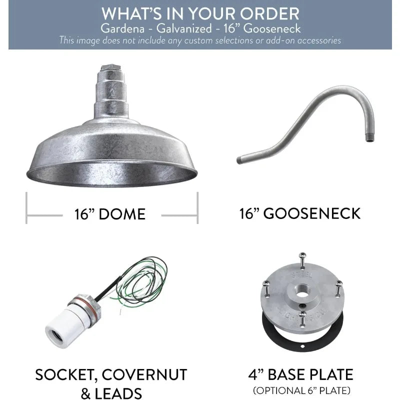 Steel Lighting Co. Gardena Barn Light | Outdoor Wall Mounted | 16" Dome 16" Gooseneck | Farmhouse Light Made in America
