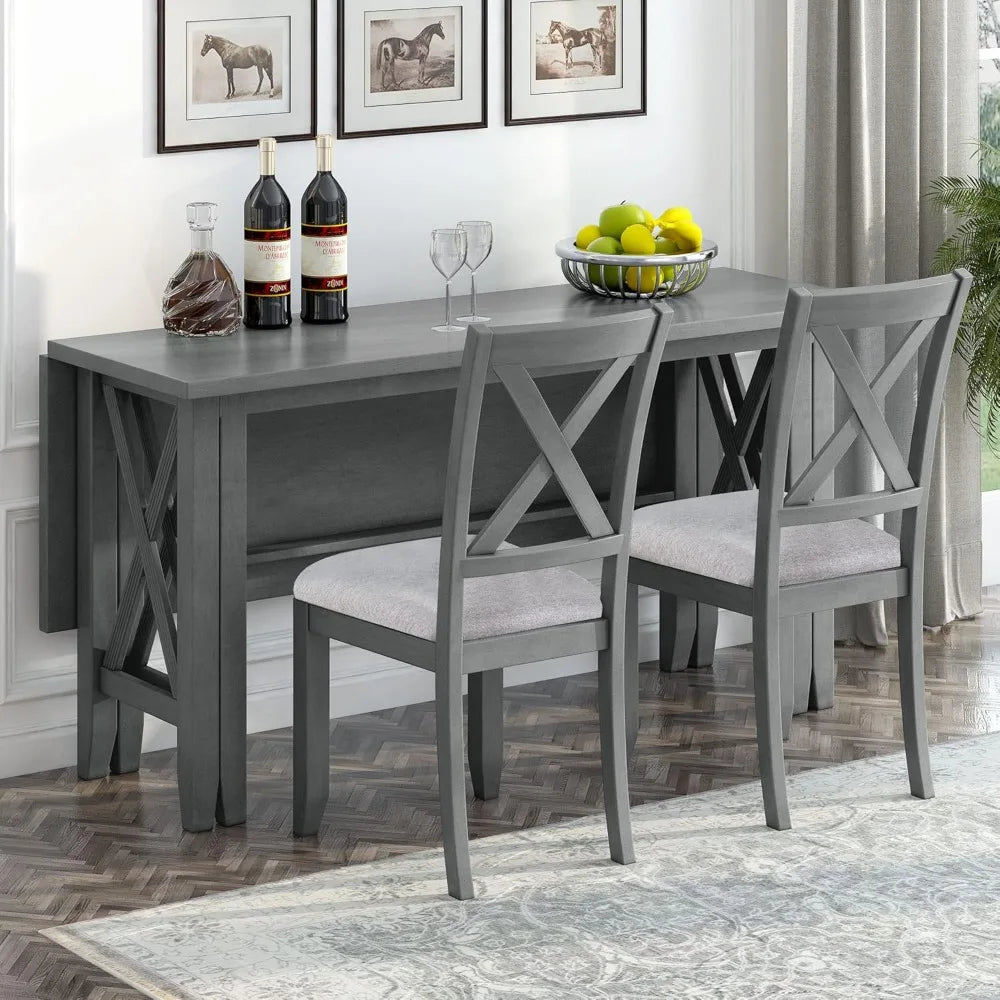 Extendable Dining Table Set with Bench and Chairs for 6 Persons Solid Wood 6 Piece Kitchen Dining Room Table Set for Saving