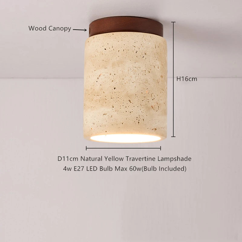 IWHD Nordic Modern Ceiling Lamp Wood Yellow Travertine LED Ceiling Light For Home Decoration Aisle Stair Bar Lámparas Para Techo