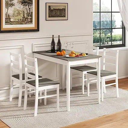 Dining Table Set for 4, Kitchen Table Chairs Set of 4 with Rubber Wood Legs, Farmhouse 5 Piece Dining Table Set Solid Wood for