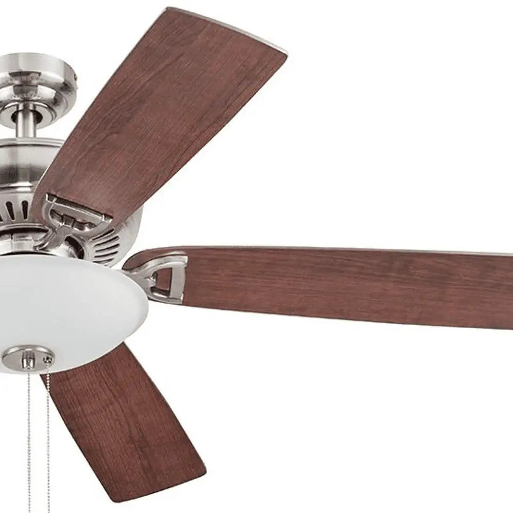 Ceiling Fan 52 Inch Brushed Nickel Five Blades Light Kit Pull Chains Reversible Airflow Quiet Motor Living Room
