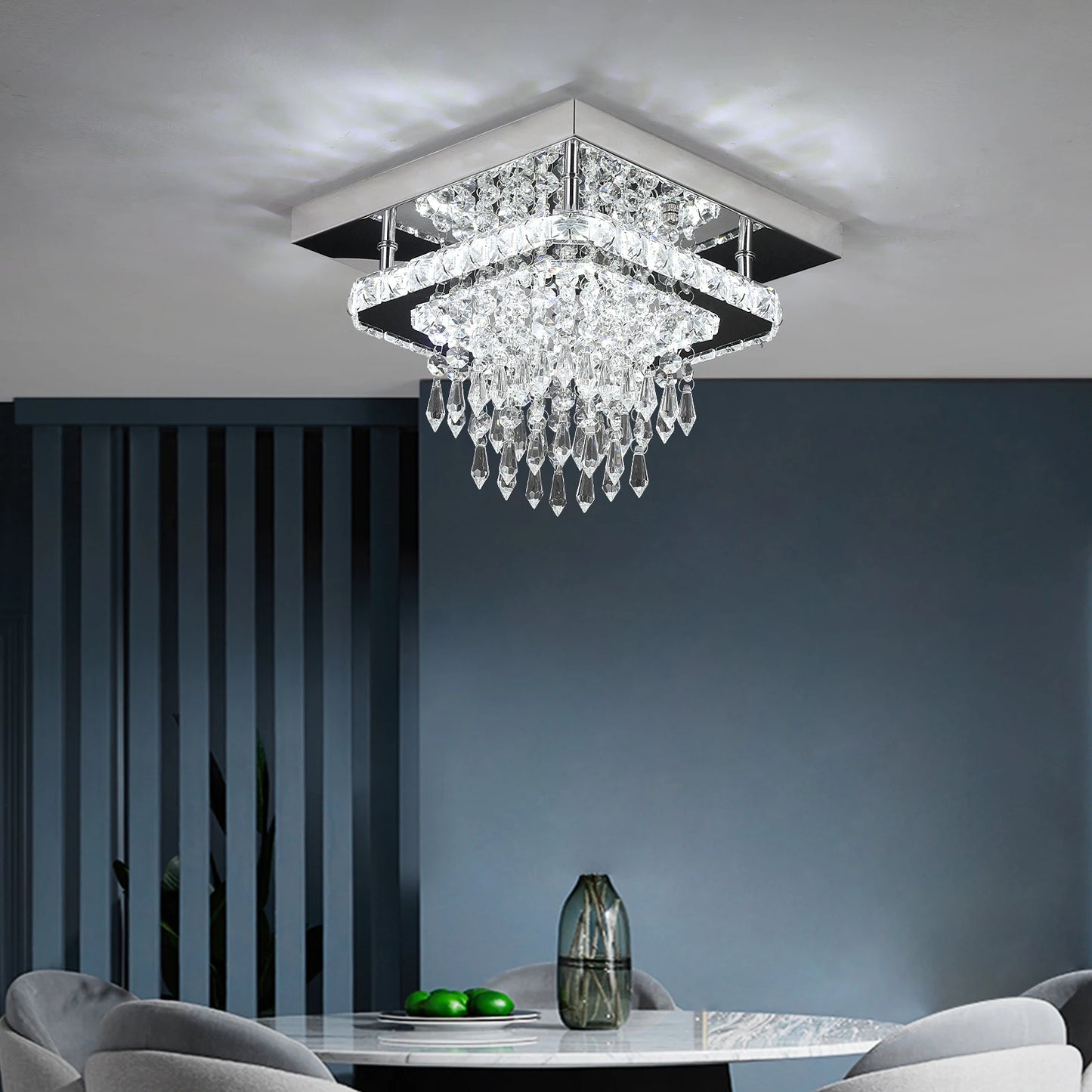 Ceiling Lamp Led Modern Chandelier Pendant Light Drop Crystal Square Design Living Dining Room Home Decor Indoor Hanging Fixture