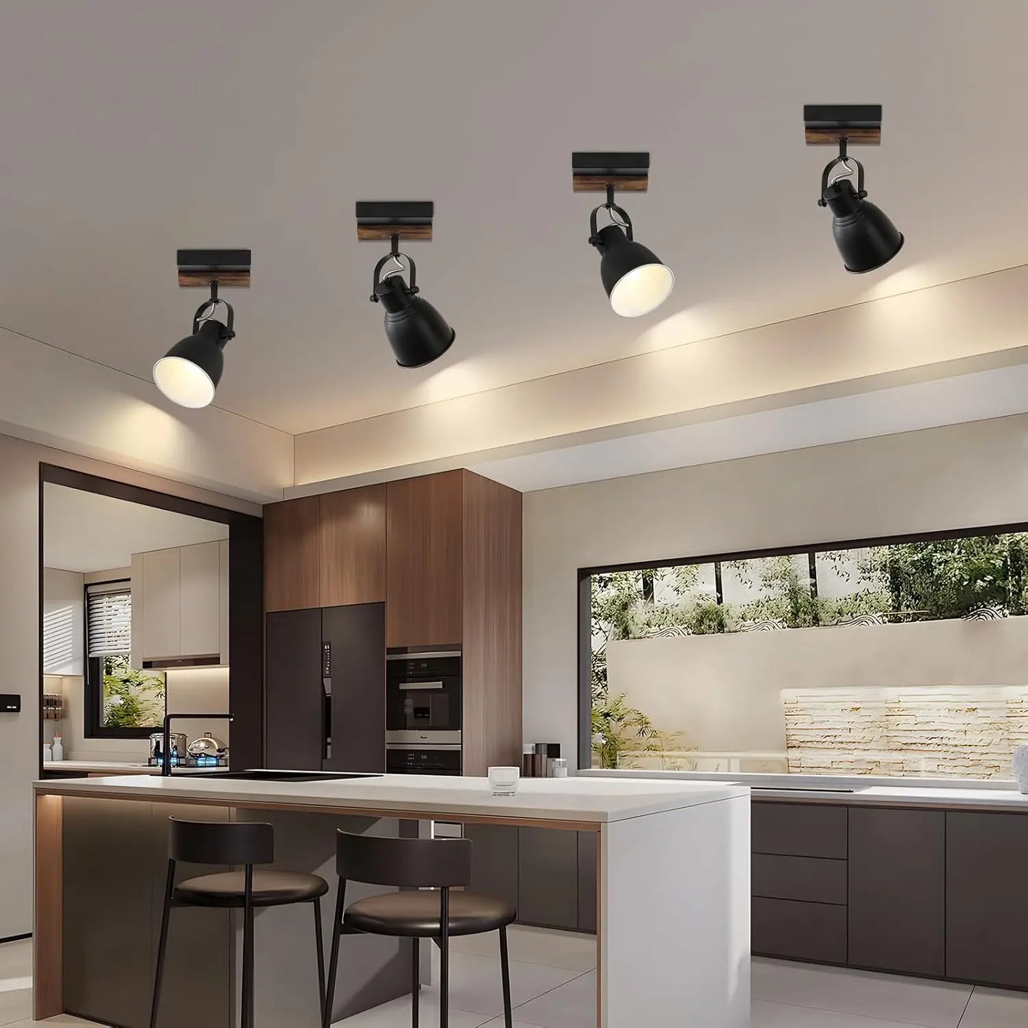 1-Light Farmhouse Track Lighting Kit - Black Flush Mount Ceiling Light w/ Rotatable Head for Kitchen, Bedroom & Hallway (2-Pack)