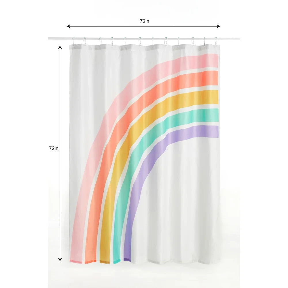 Kids Rainbow Shower Curtain with Hooks Waterproof Polyester 12 Buttonhole Design Fun Bath Time Accessory Standard Size