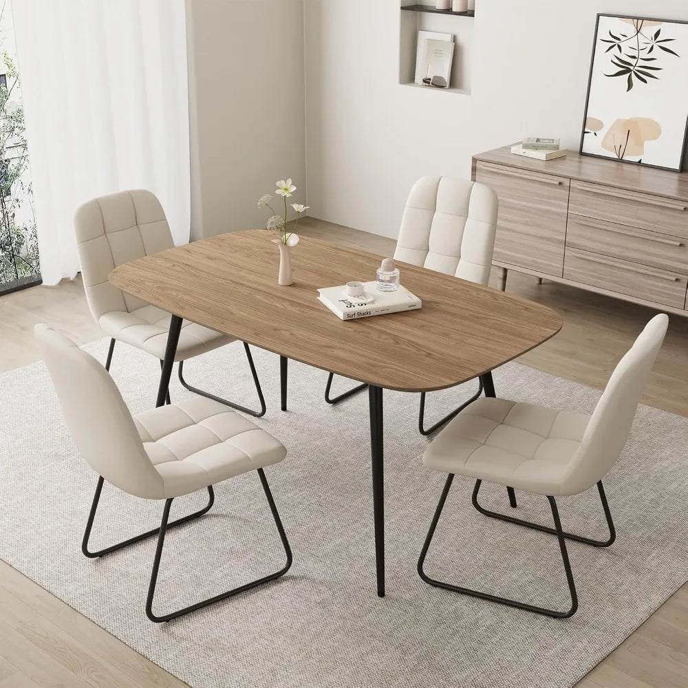 47.2'' Dining Table Set for 4,Modern Wood Dining Table,Leather Dining Chairs 4,Table and Chairs Set of 4,Ideal for Kitchen Dinin