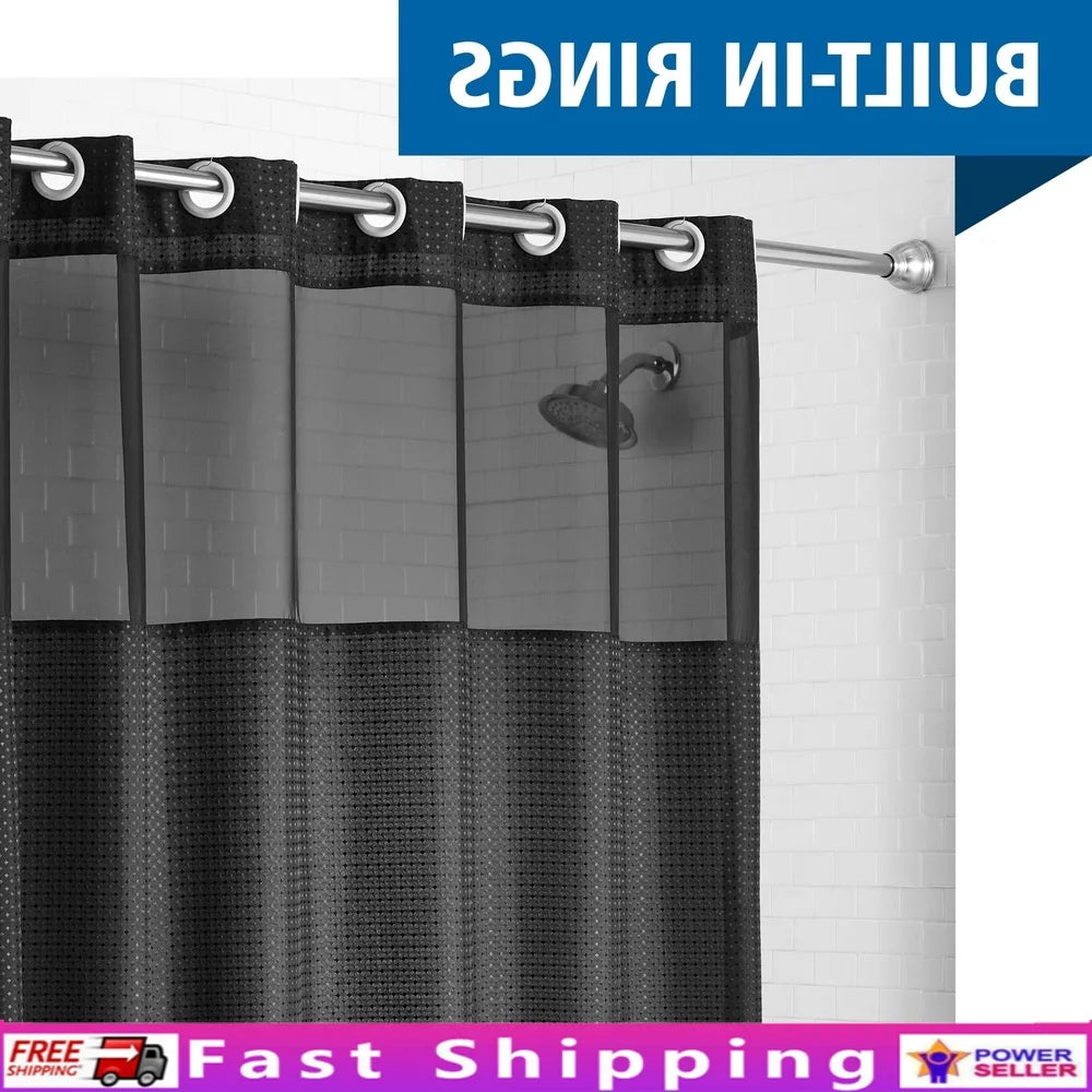 Easy Hang Shower Curtain with Built-in Rings 70x74 Soft Polyester Diamond Pattern Translucent Top Waterproof Machine Washable