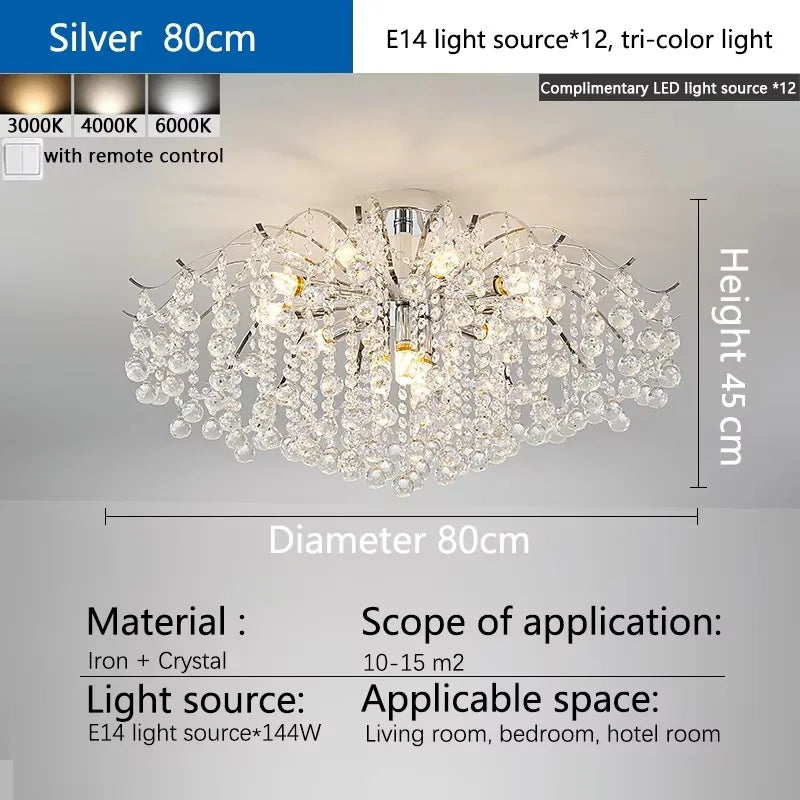 Modern Luxury Crystal Chandelier For Living Dining Room Bedroom Decoration Silver led ceiling lamp Indoor Lighting Fixtures