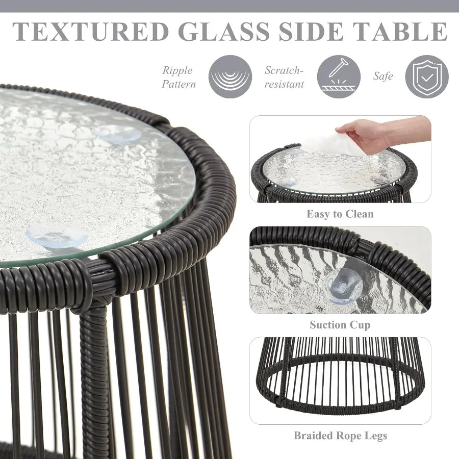 3Piece Outdoor Patio Furniture Set LShaped Rattan Sectiol Sofa with Thick Cushions Glass Coffee Table AllWeather Conversation