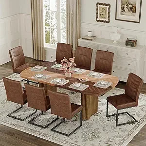 Dining Table Set for 8 - Large 79" Rectangular Kitchen Table Set for 8 with Cushioned Chairs,Modern Mid-Century Wood Dining Room