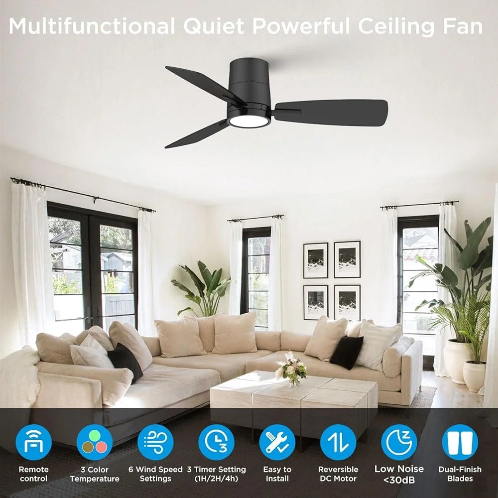 Modern Ceiling Fan with Lights Quiet Reversible Motor Energy Efficient 6 Speeds Timer Easy Installation High Airflow Low Noise