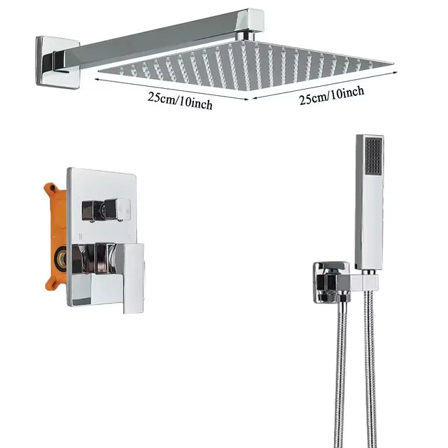 Chrome Rainfall Shower Faucet Set Bathroom Stainless Steel Wall Mounted Concealed 16 Inch Shower System Hot Cold Water Mixer Tap