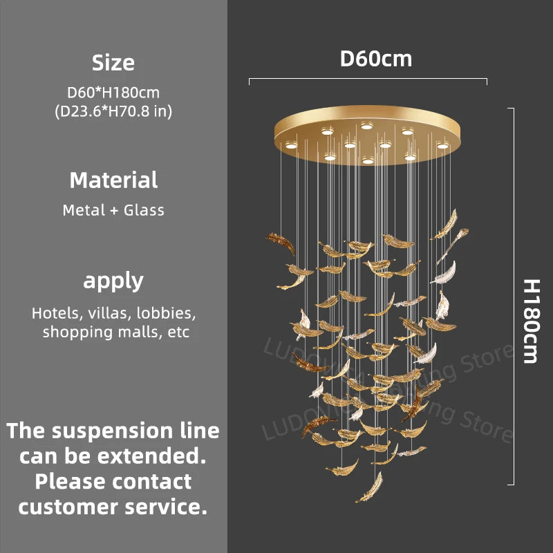 Modern Chandelier luxury villa Staircase LED Hanging Lights Hotel lobby Wedding Decoration Banquet Hall Customable Pendant Light