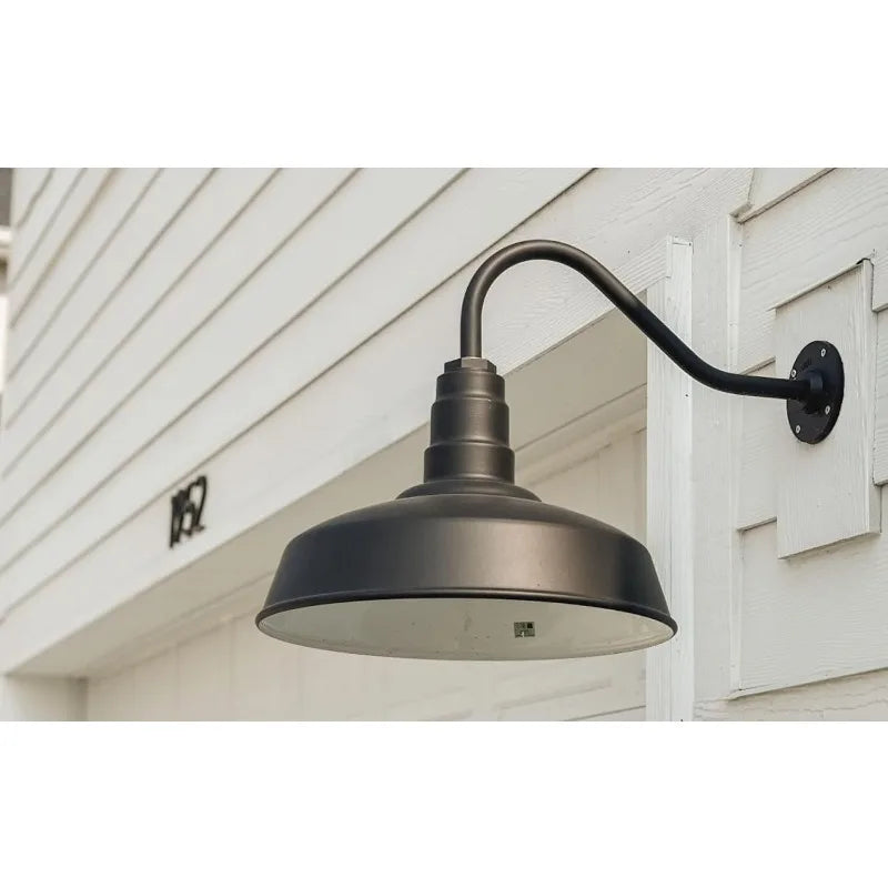 Steel Lighting Co. Gardena Barn Light | Outdoor Wall Mounted | 16" Dome 16" Gooseneck | Farmhouse Light Made in America