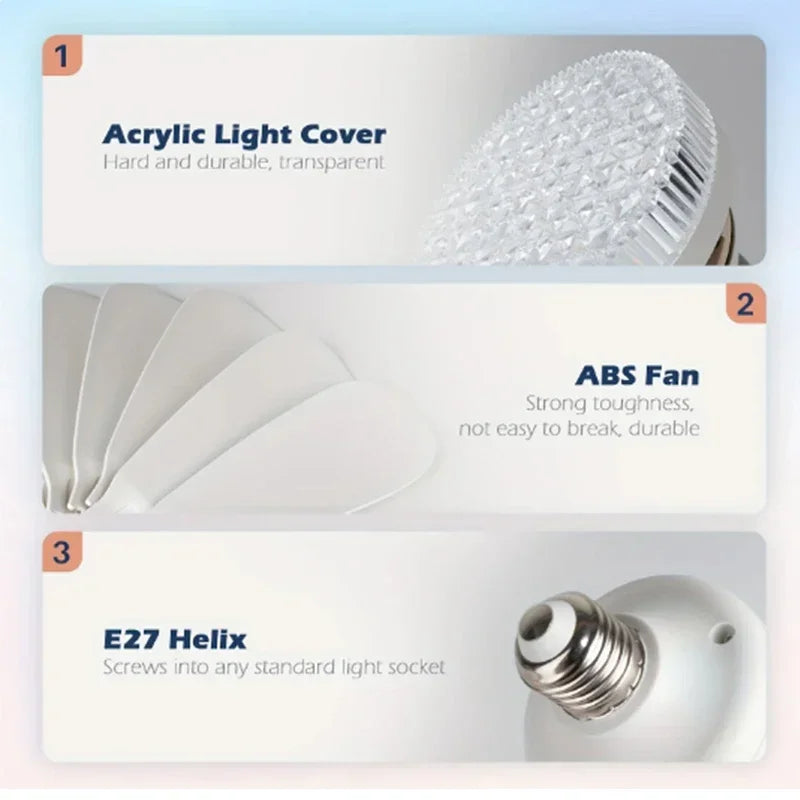 Modern Ceiling Fan E27 LED Light 20.5in Silent with Remote Control Fans 3-speed Room Office Study Kitchen Bedroom Electric Fan