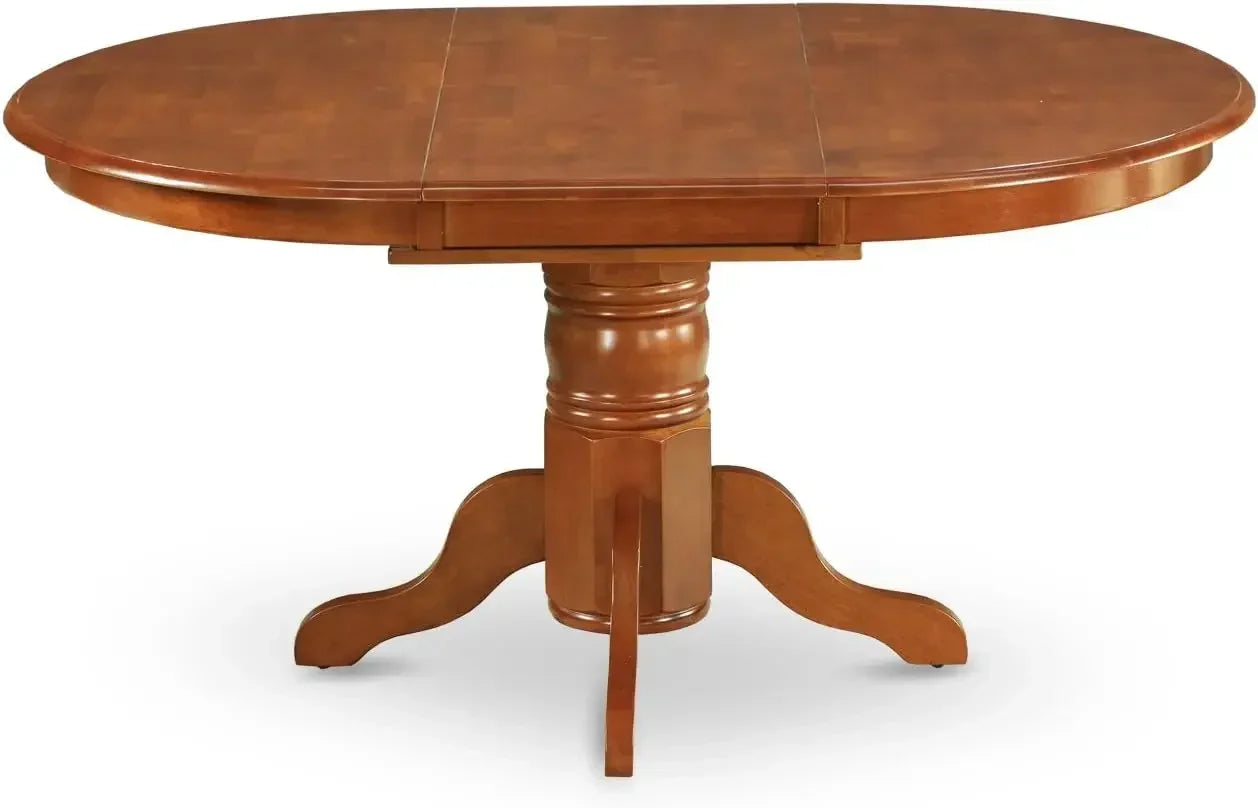 7 Piece Kitchen Set Consist of an Oval Table with Butterfly Leaf and 6 Linen Fabric Dining Room Chairs, 42x60 Inch, Saddle Brown