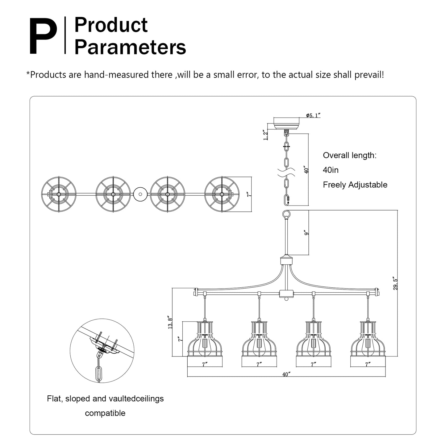 Dining Room Light Fixture/Chandelier Over Table, 40-Inch Hanging for Farmhouse Linear Chandeliers,4-Light Kitchen Island Lightin