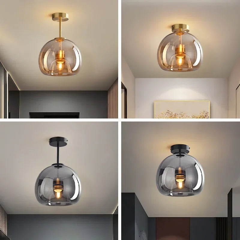 Modern Minimalist Glass Ceiling Light Nordic Texture LED Dinning Room Lamp Corridor Lustre Creative Living Room Lighting E27