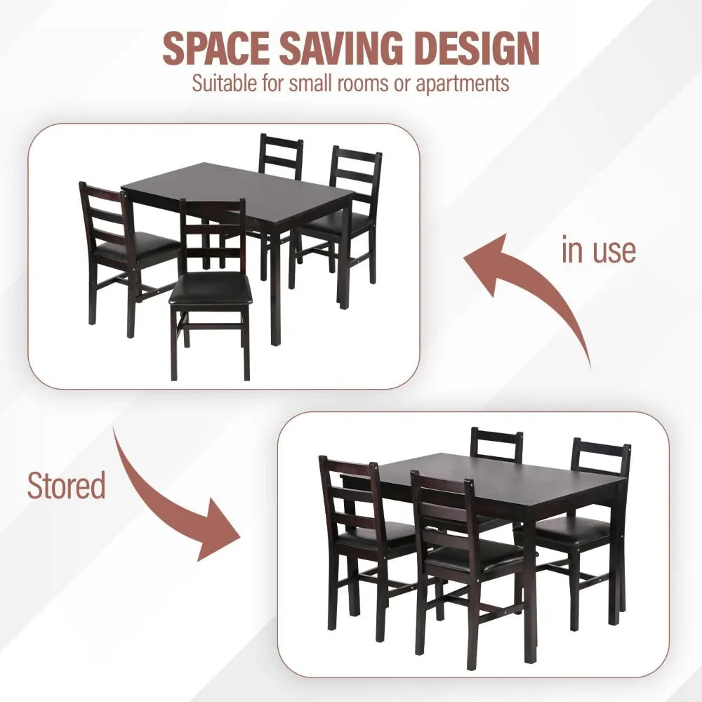 5 Pieces Kitchen Dining Room Set Dining Kitchen Table and Chairs Mid Century Style Wood Dinette Table Set for Home Family Dining