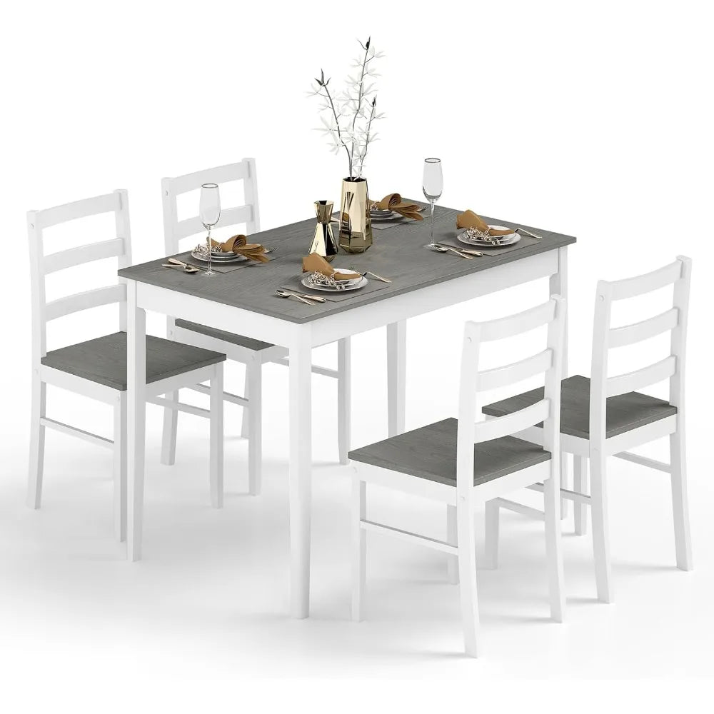 Dining Table Set for 4, Kitchen Table Chairs Set of 4 with Rubber Wood Legs, Farmhouse 5 Piece Dining Table Set Solid Wood for