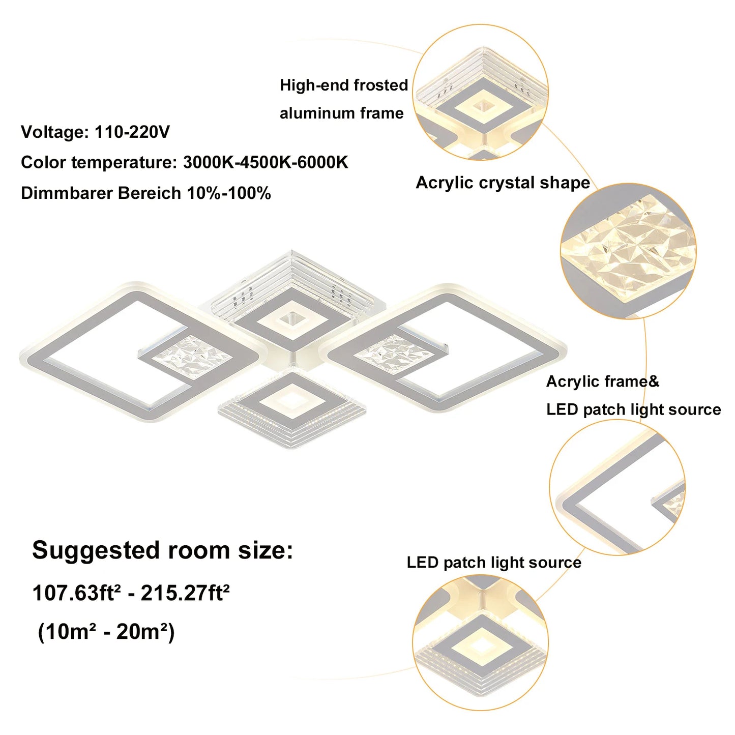LED Acrylic Ceiling Lamp Flush Mount Pendant Light Bedroom Modern Living Room Chandelier Dimmable White