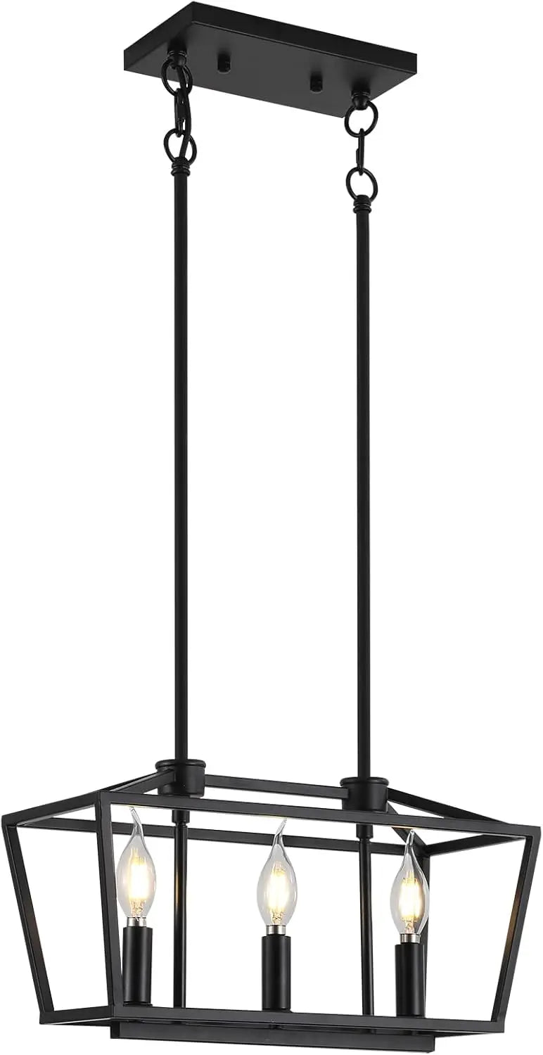 3-Light Modern Farmhouse Chandelier - Black Adjustable Pendant for Dining Table & Kitchen Island