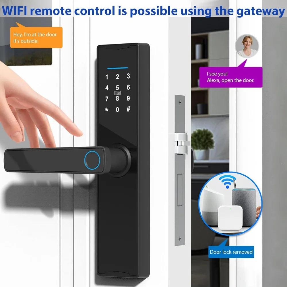 Tuya Smart Lock Fingerprint Lock Door Lock Keypad Door Lock with Handle Fingerprint Electronic Deadbolt Door Lock Smart Door Loc