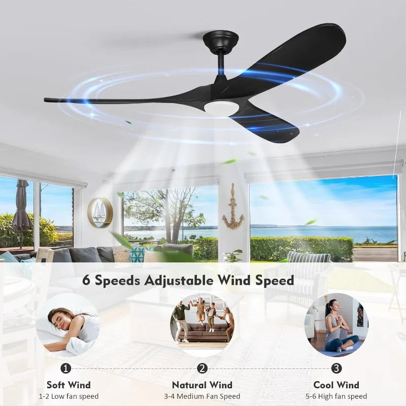 52" Ceiling Fan With Light and Remote, Indoor Outdoor Ceiling Fans for Patios,Solid Wood Propellor Fan