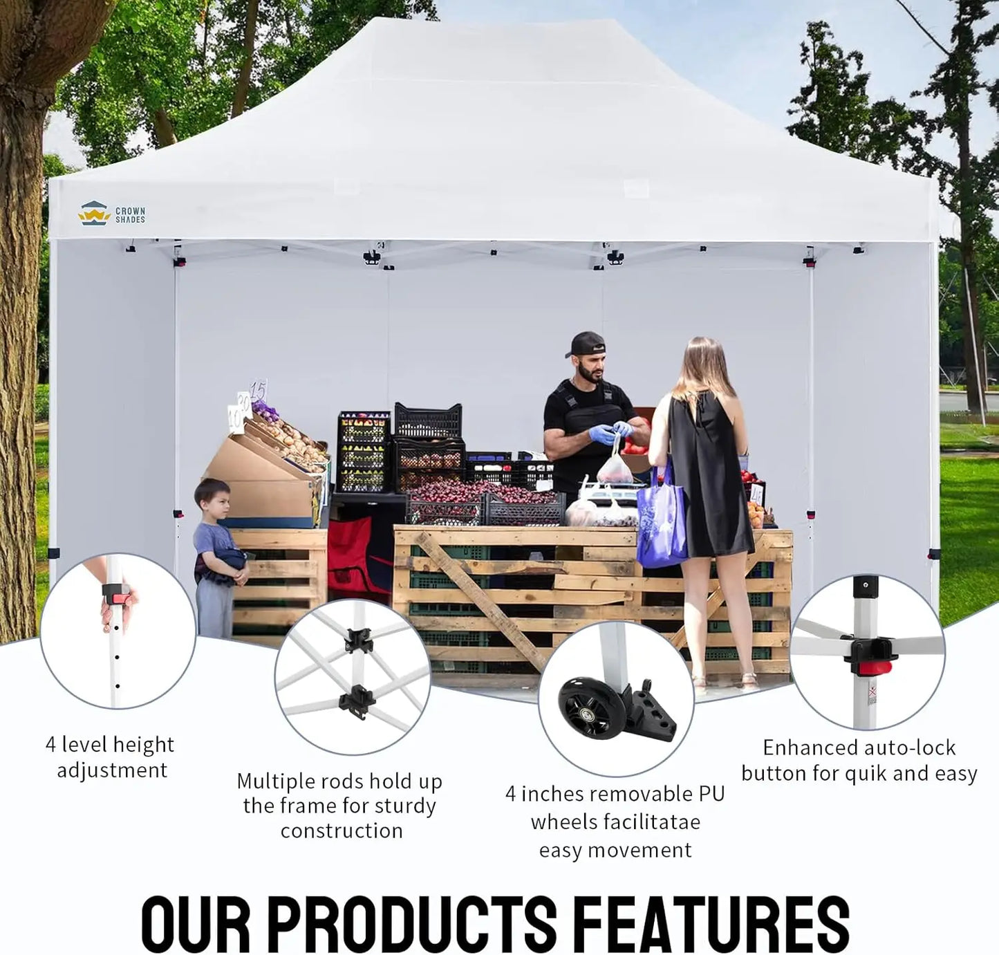 10x15 Pop Up Canopy Tent, Thicken Frame Commercial Heavy Duty Tent, 4 Sidewalls 8 Stakes & 4 Sandbags & 4 Ropes, Outdoor