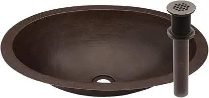 MNO-NA200 Oval 14" Copper Drop-In or Undermount Bathroom Sink - Hand-Hammered Antique Copper