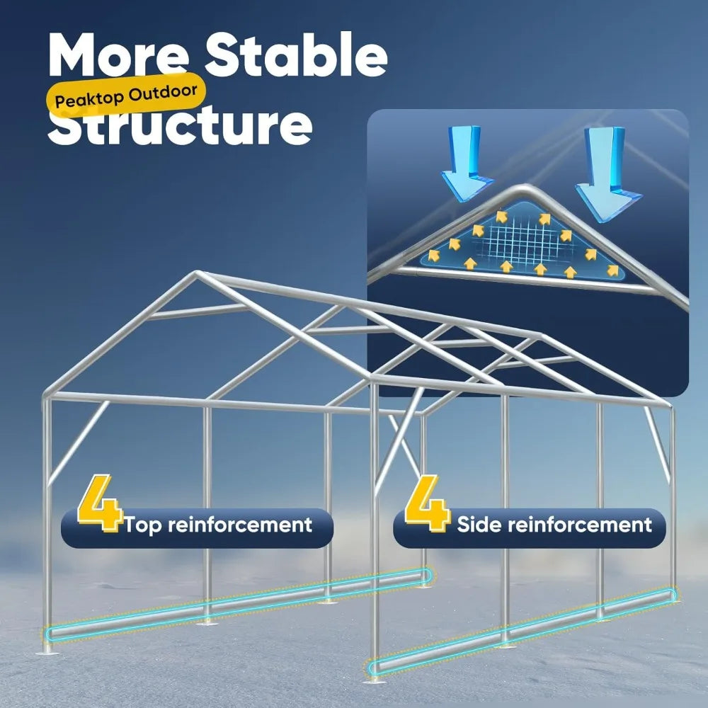 12x20 ft Heavy Duty Carport with Removable Sidewalls, Portable Car Canopy, Garage Tent, Boat Shelter with Reinforced Triangular