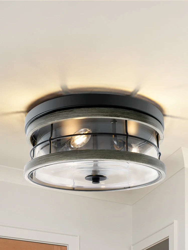 3-Light Flush Mount Ceiling Light Fixture, Farmhouse Vintage Close to Ceiling Lights with Clear Glass for Kitchen Bedroom Foyer