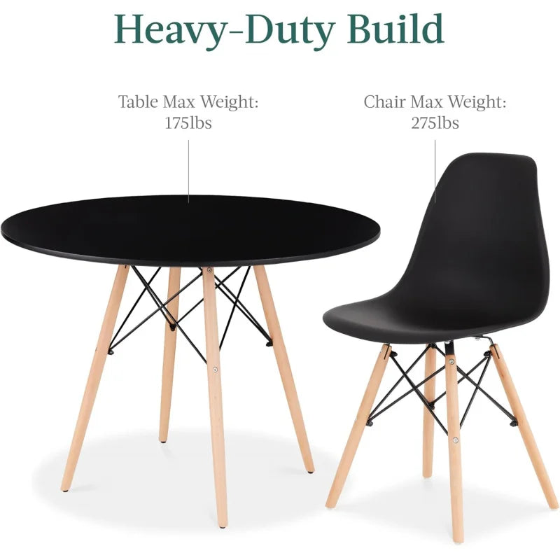 5-Piece Dining Set, Compact Mid-Century Modern Table & Chair Set for Home, Apartment w/ 4 Chairs, Plastic Seats, Wooden Legs