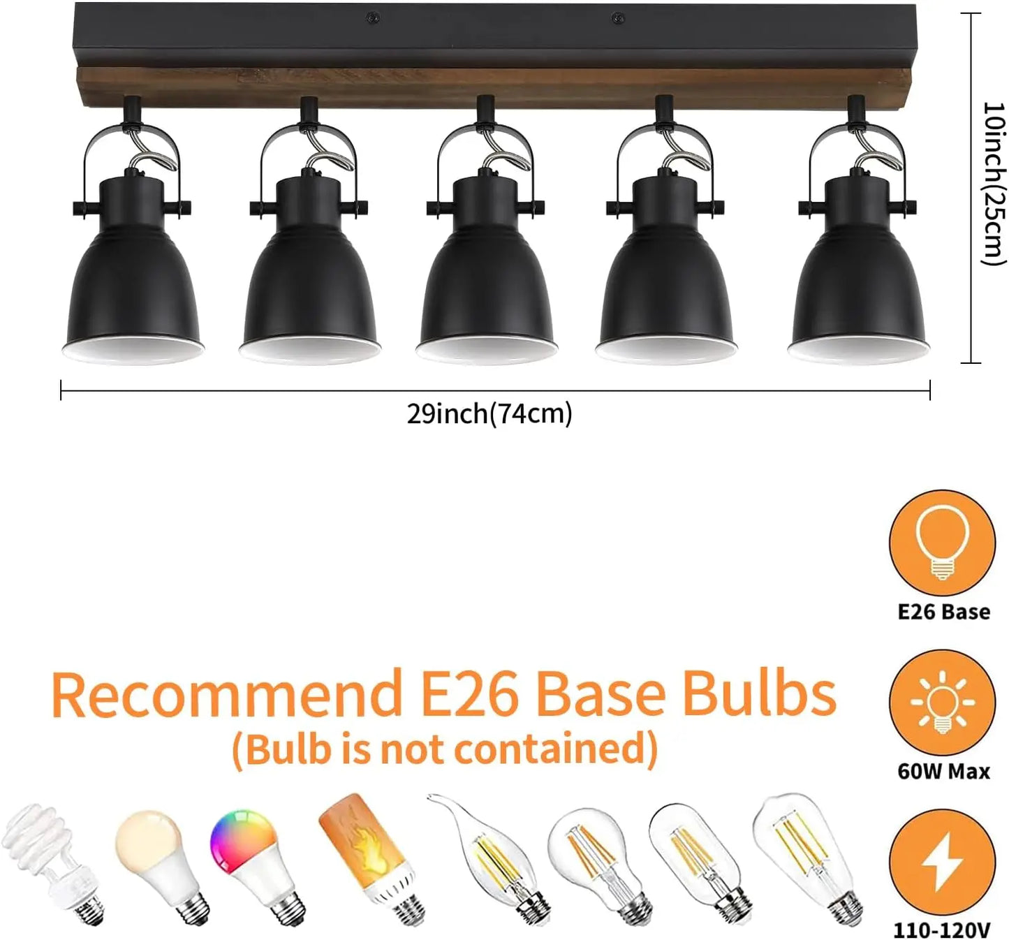 Farmhouse 5-Light Black Track Lighting - Adjustable Wall or Ceiling Fixture for Kitchen and Dining Room