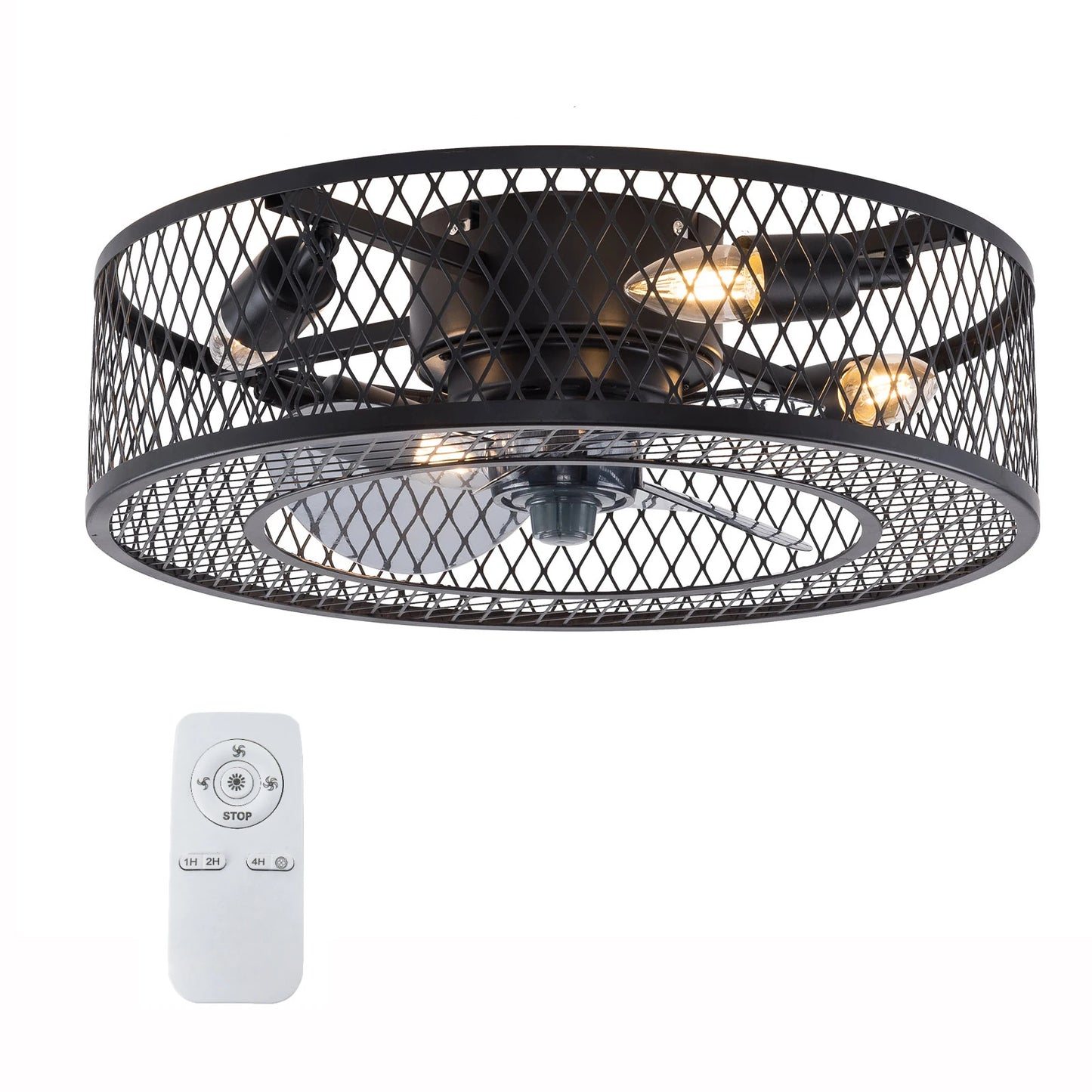 18 Inch Ceiling Fan Light with Remote Control 60W 3 Gear Wind Use 4*E27 Bulbs Timing Function Ceiling Fan Light for Living Room