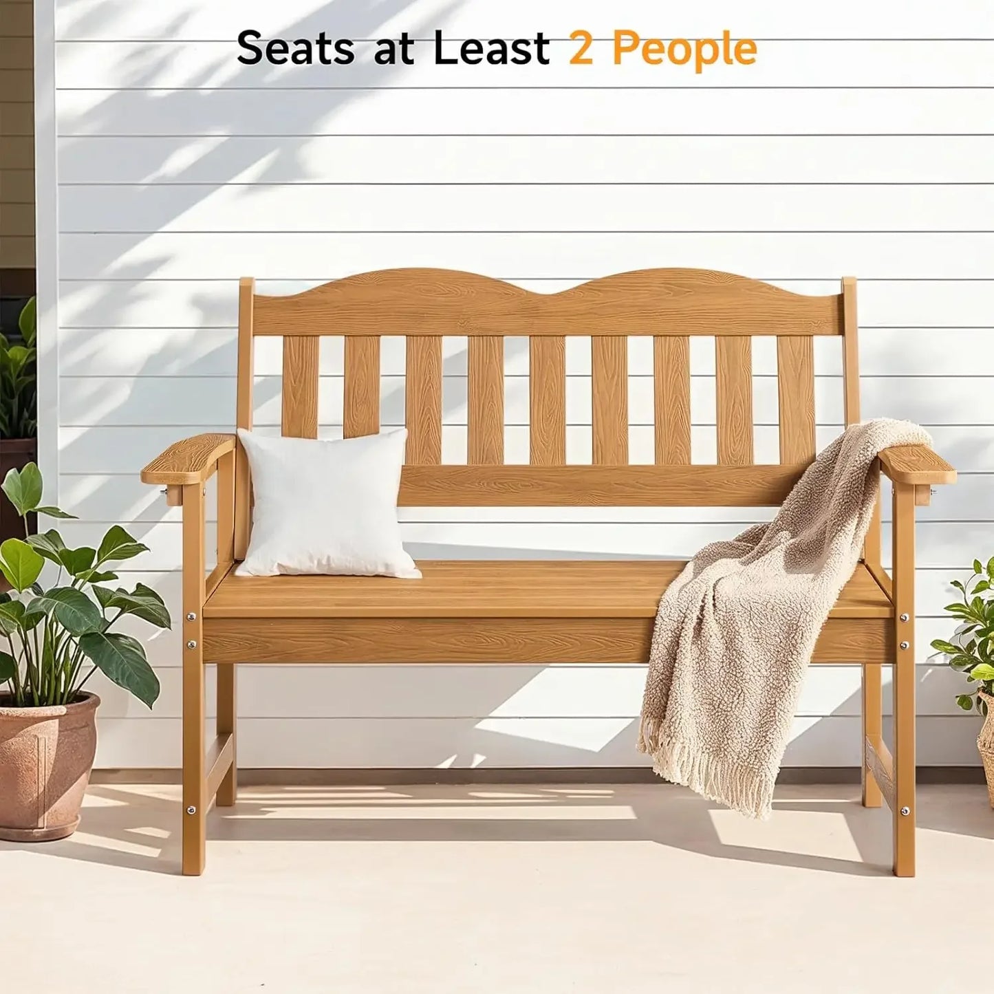 2-Person Poly Lumber Garden Bench with 800 lbs Weight Capacity, All-Weather Patio Bench with Armrestsand Backrest for Garden