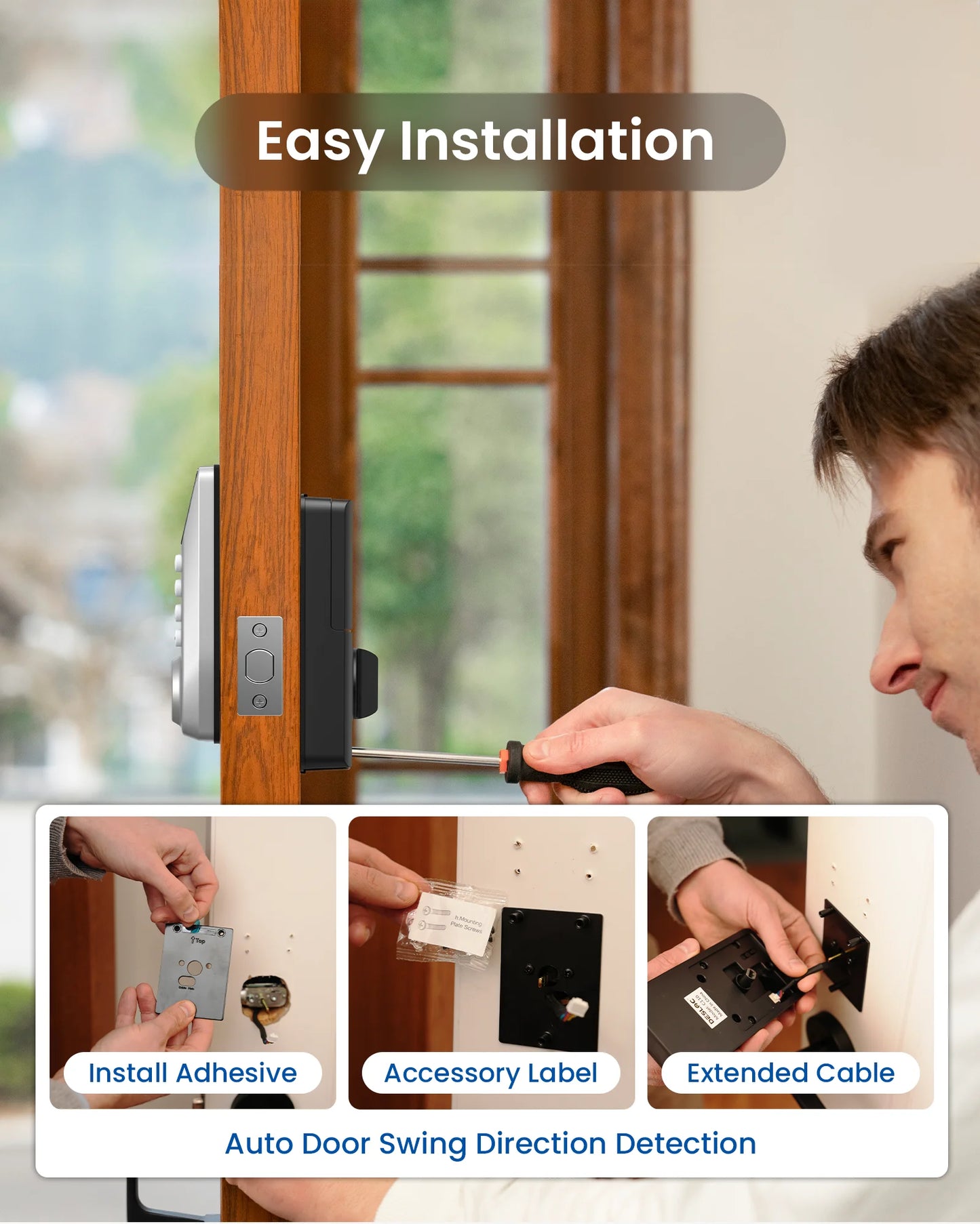DESLOC Keyless Entry Door Lock with Display, Keypad Deadbolt, Auto Lock, 100 PIN Codes, Passage Mode, 1-Year Battery Life