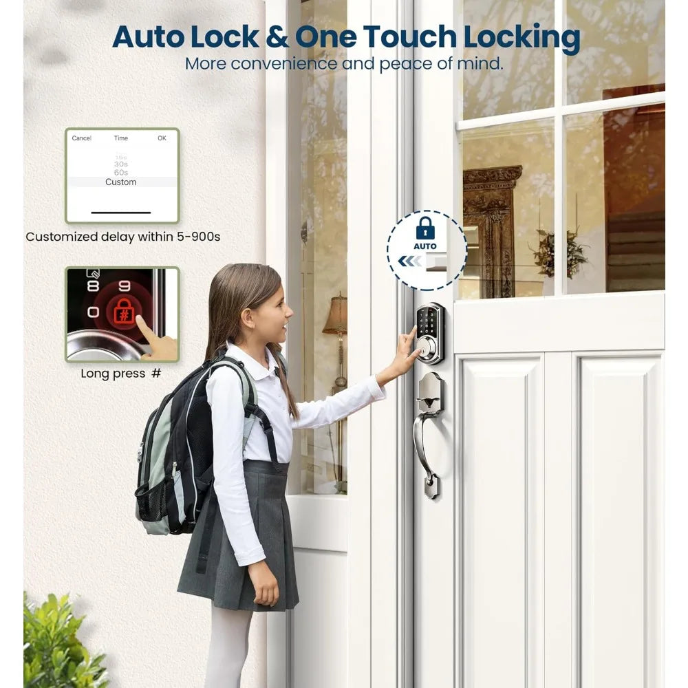 Veise VE06-H Smart Front Door Lock Set, App Control Keyless Entry Deadbolt with Lever Handle with VK01 IC Cards