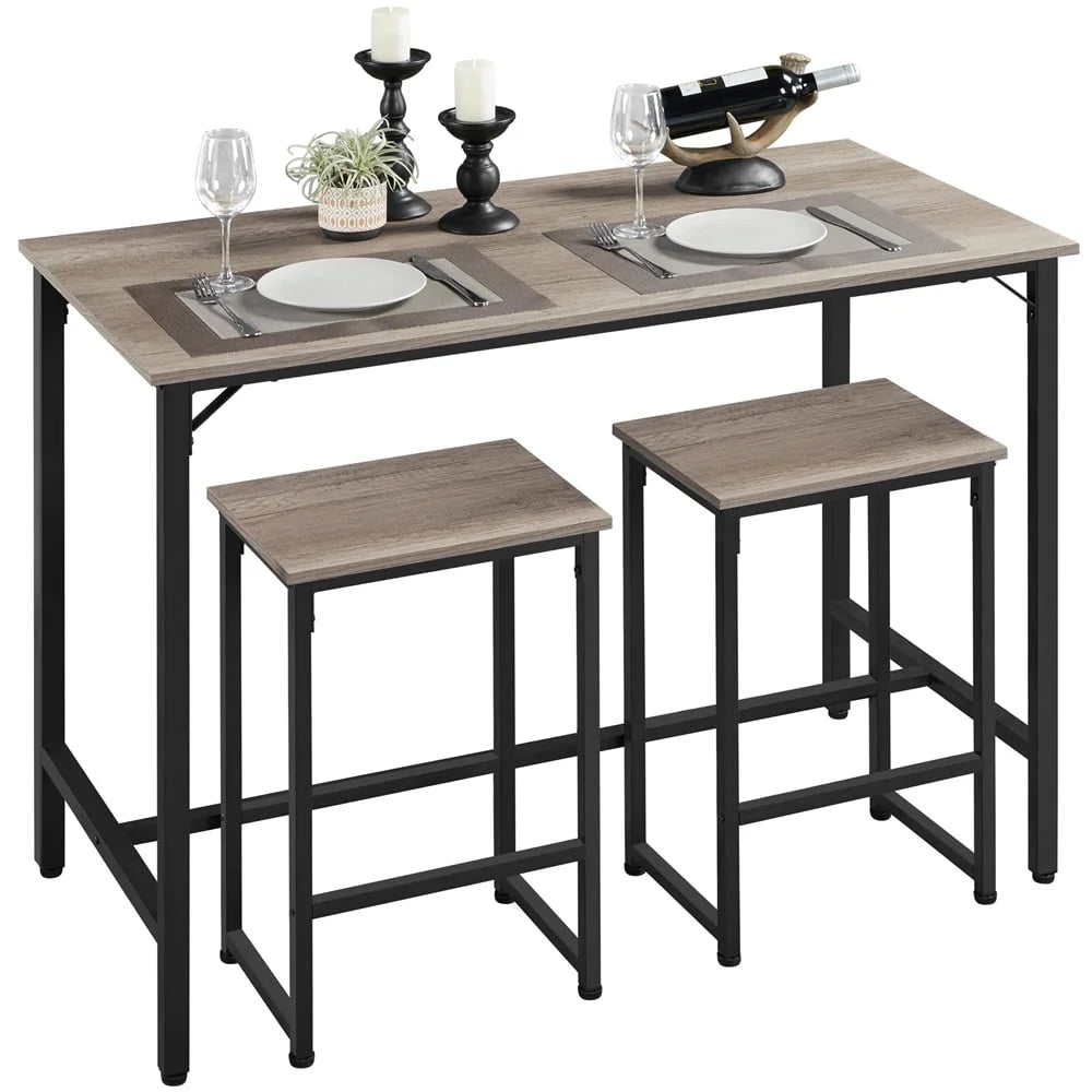 Space Saving Rectangle Dining Set with 2 Stools Kitchen Bar Table Durable Sturdy Design Small Spaces