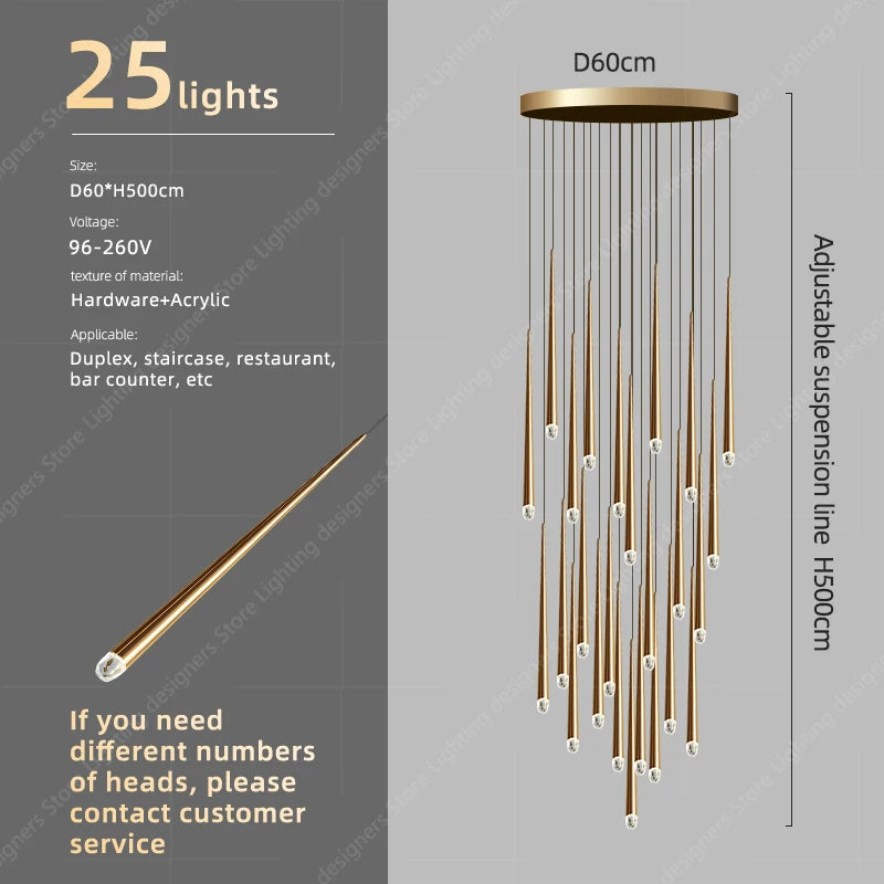 Light Sitting Room Villa Staircase Chandelier Chandelier Luxury Crystal High Ceiling Chandelier Pendants For Stair Case.