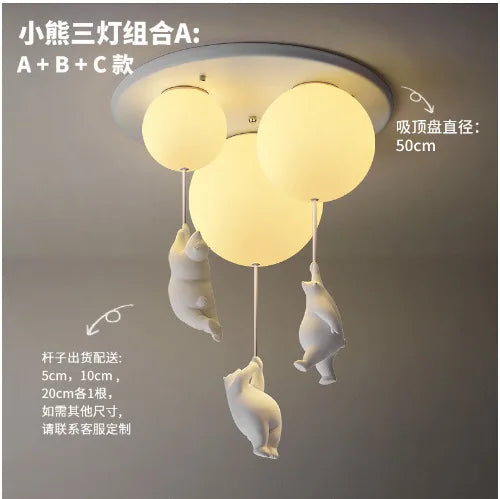 Nordic Cartoon Children's Room Ceiling Light Hallway Entrance Light Creative Teddy Bear Warm Study Bedroom LED Lighting Fixtures