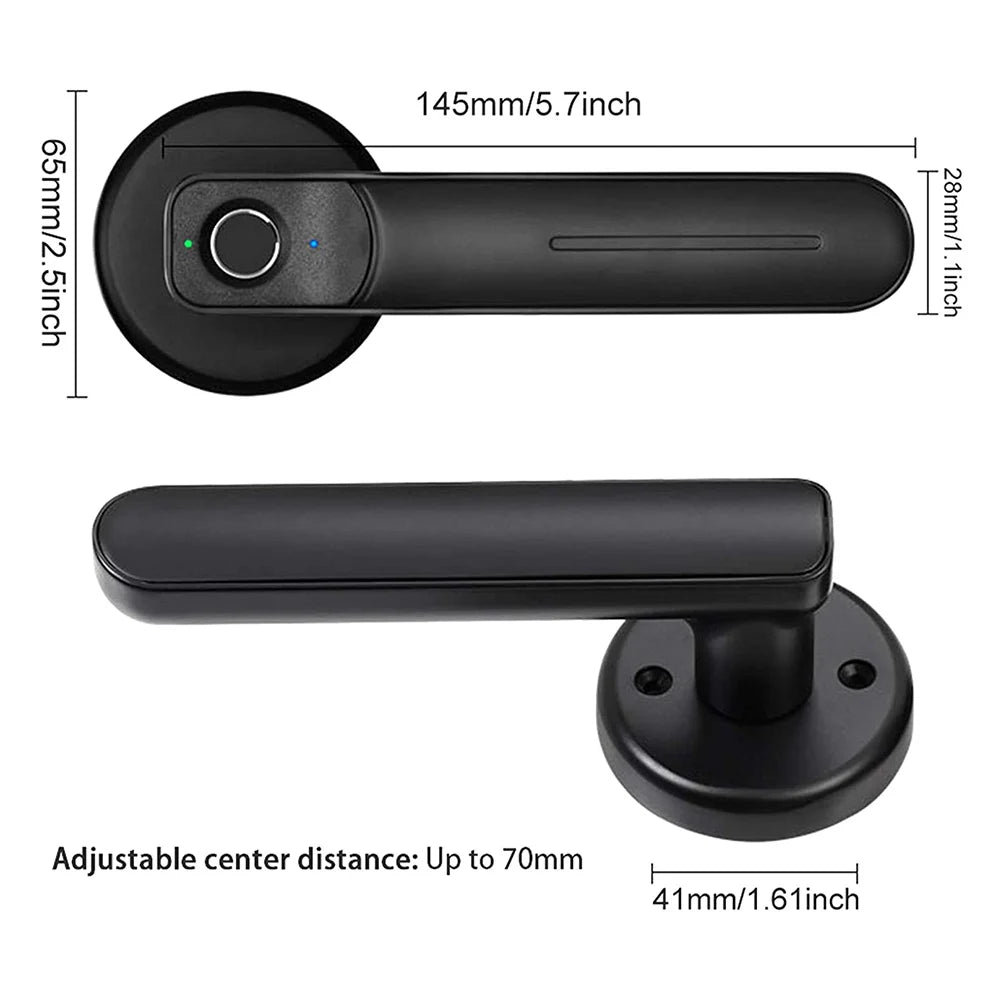 Fingerprint Door Lock Handle USB Rechargeable Anti Theft Smart Electric Biometric Keyless Security Entry with 2 Keys for Home