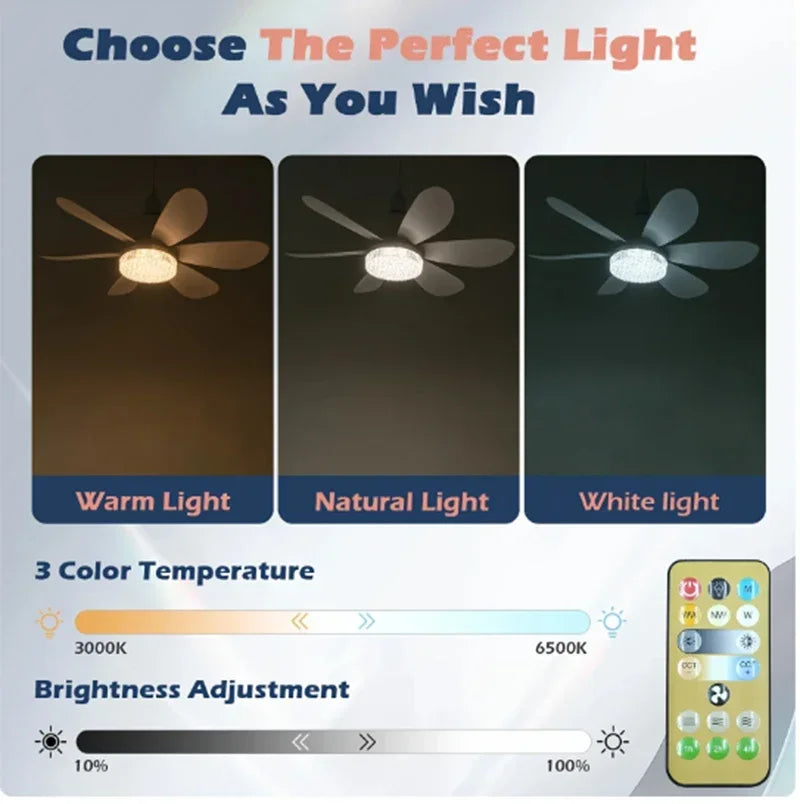Modern Ceiling Fan E27 LED Light 20.5in Silent with Remote Control Fans 3-speed Room Office Study Kitchen Bedroom Electric Fan