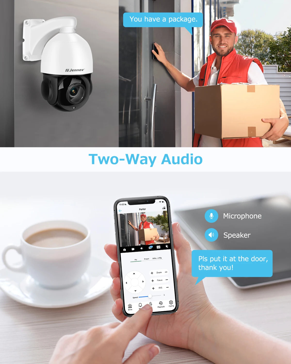 Jennov 360° 8MP PTZ POE IP Outdoor Security Camera 4K 30X Optical Zoom IR Night CCTV