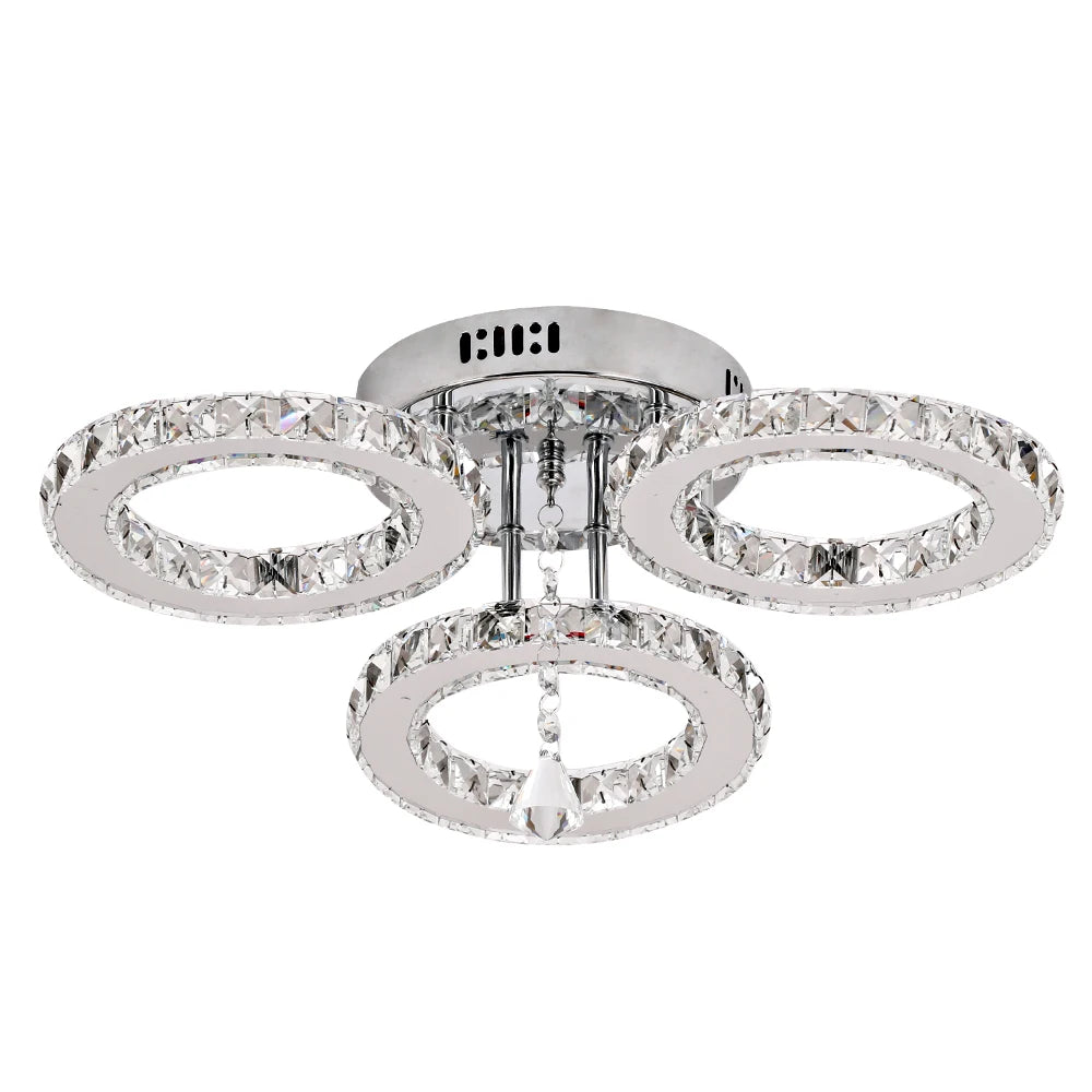 Crystal Chandelier Ceiling Lamp 3Rings Chrome Pendant Light Modern Flush Mount Fixtures for Bedroom Living Dining Room Luminaire