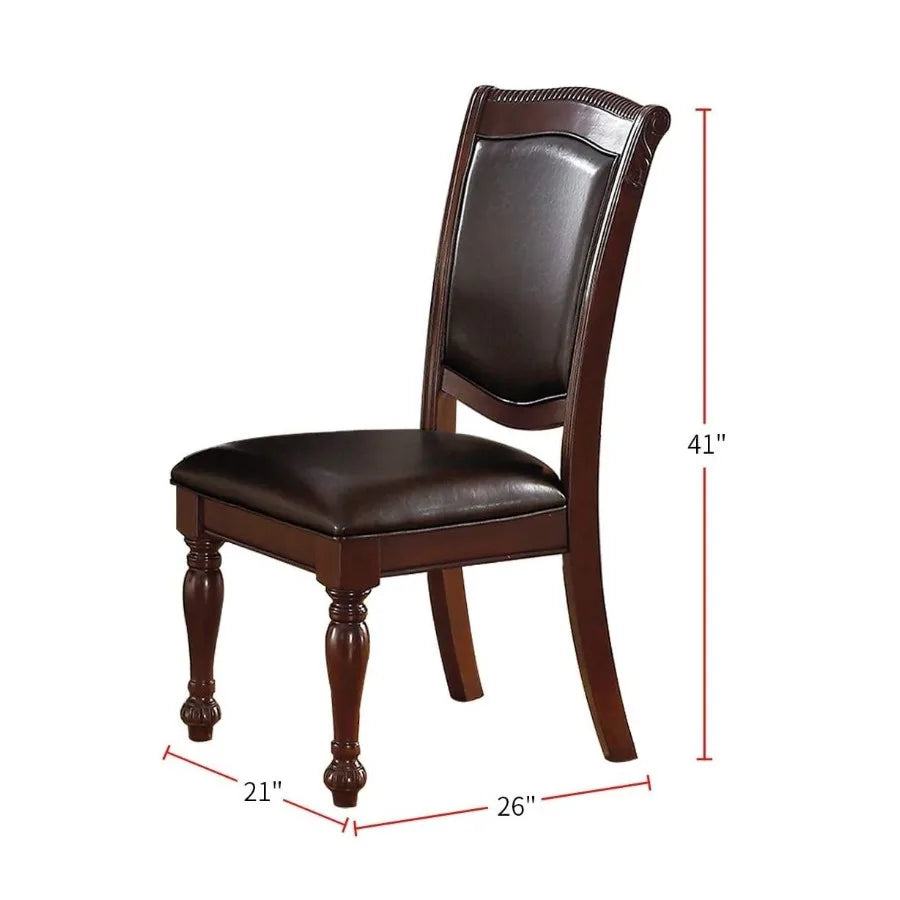 Gorgeous Formal Set of 2 Side Chairs Brown Color Rubberwood Dining Room Furniture Faux Leather Upholstered Seat