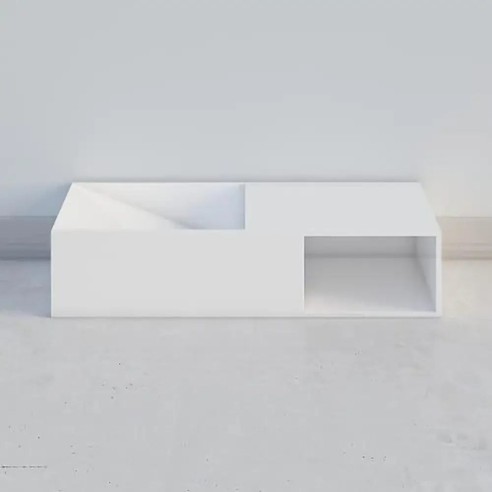 Modern Matte White Wall-Mount Bathroom Sink with Storage Cubby Durable Stone Resin Construction