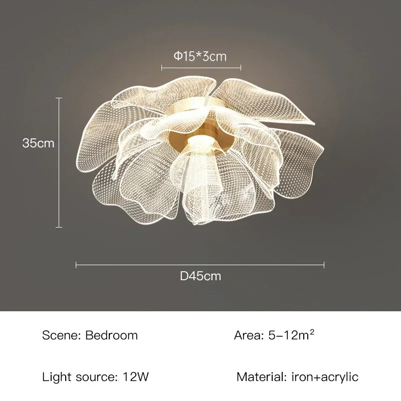 Simple Luxurious LED Ceiling Light Flower Design Acrylic Lamp Study Bedroom Entrance Hallway Light Interior Gold Luxury Lighting