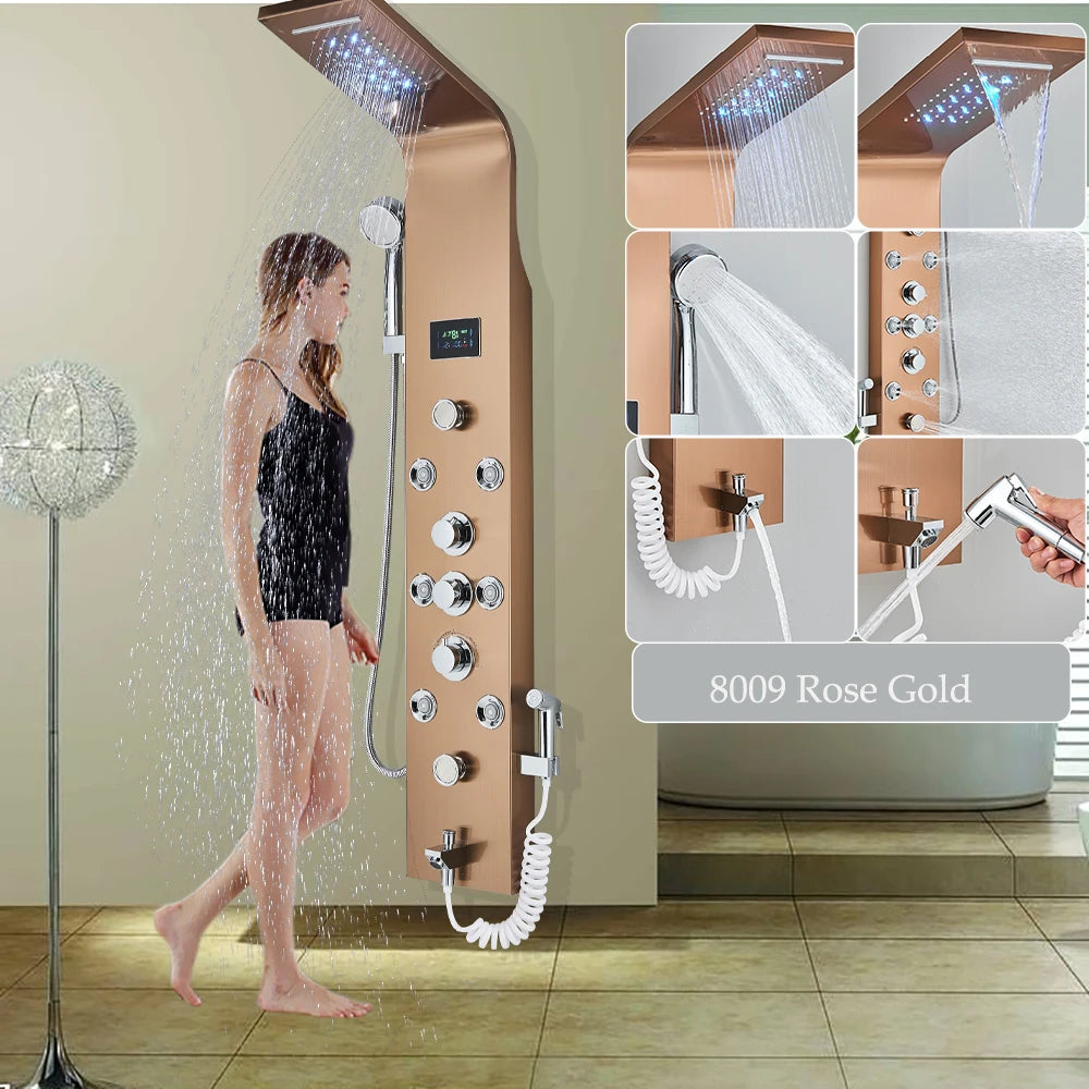 LED Shower Panel Six Functions Waterfall Shower Panel Bathroom Faucet Bathroom SPA Massage Jet Tub Mixer Massage Sprayer