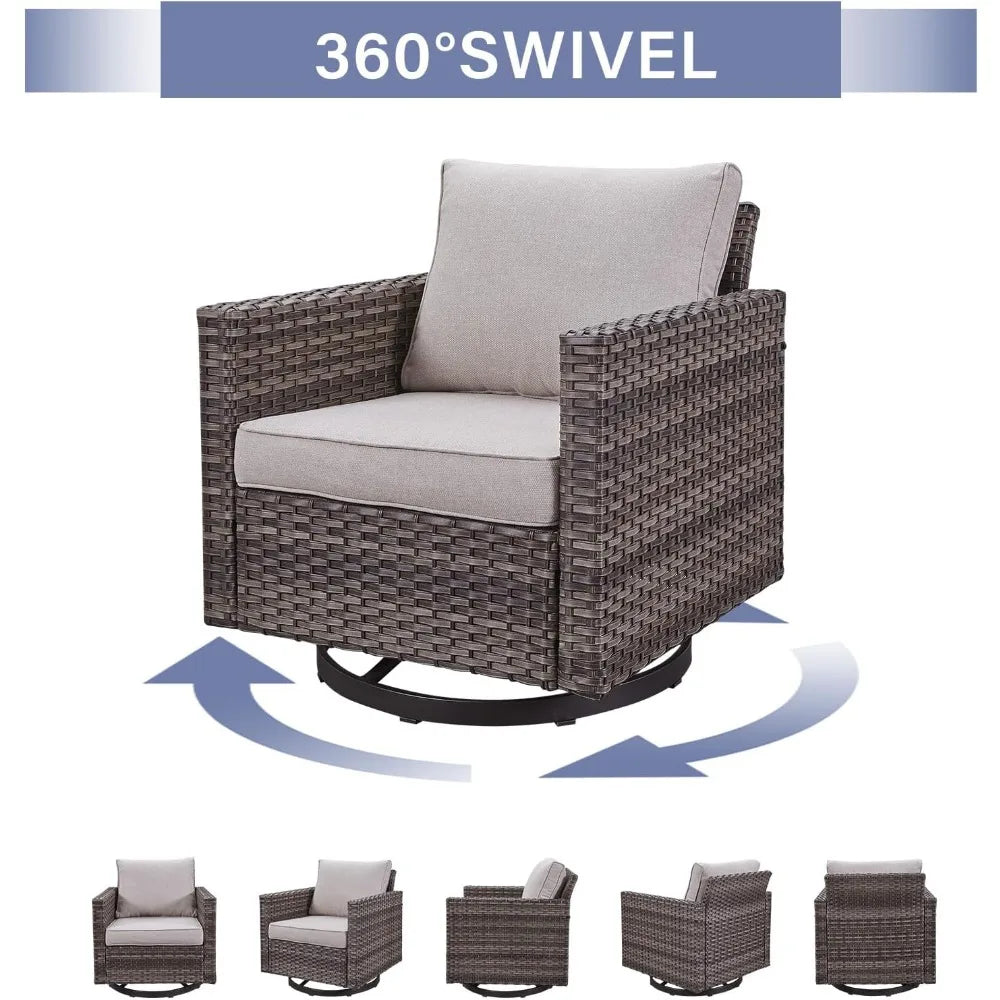 Outdoor Patio Swivel Rocker Chairs - 3 Piece Wicker Patio Furniture Bistro Swivel Rocking Chairs Set with Comfortable Cushions