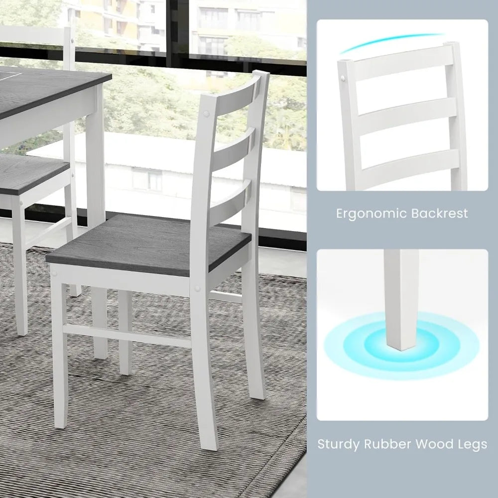 Dining Table Set for 4, Kitchen Table Chairs Set of 4 with Rubber Wood Legs, Farmhouse 5 Piece Dining Table Set Solid Wood for